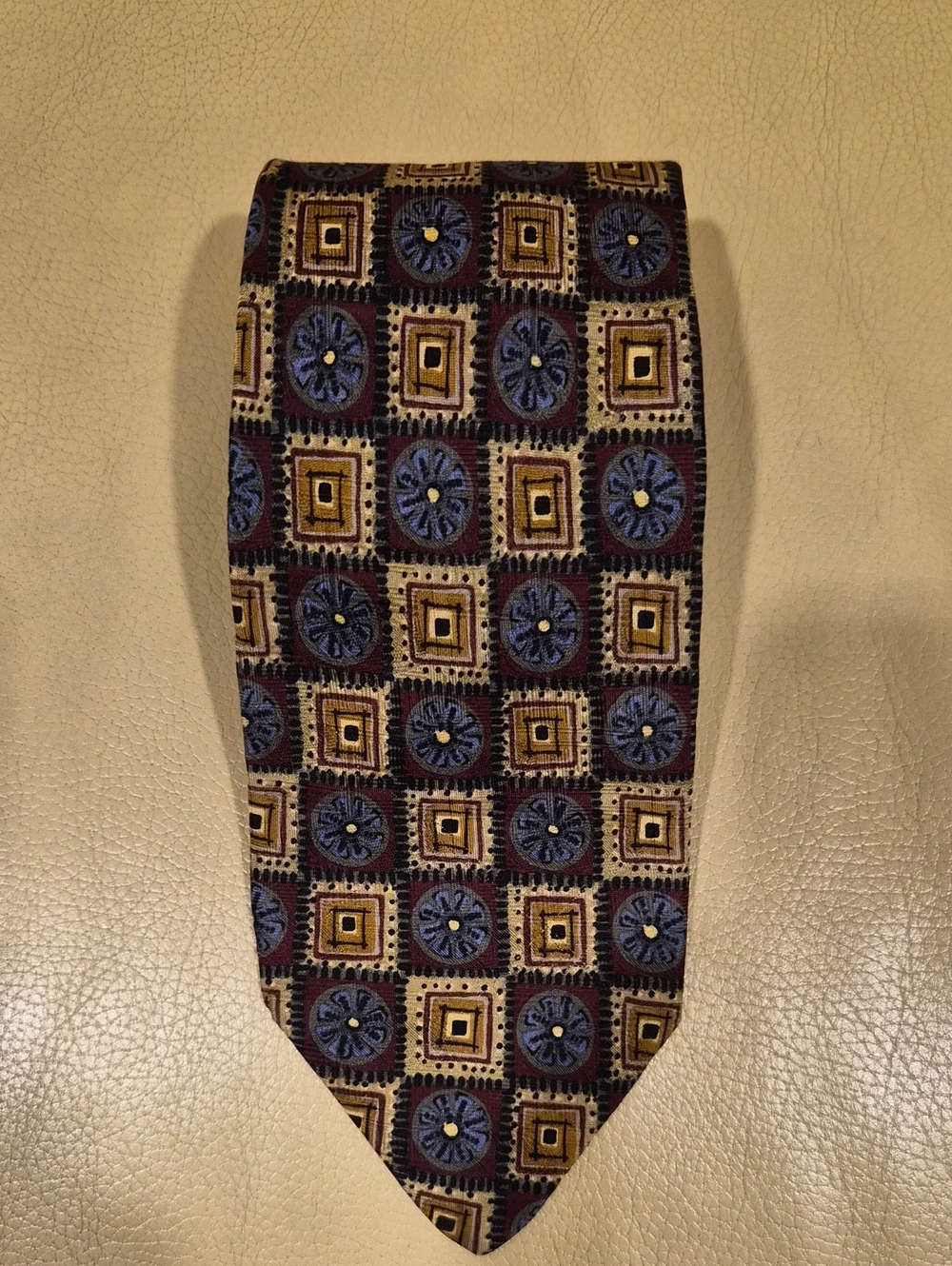 Robert Talbott Burgundy, Gold & Blue Geometric Medallion Tie